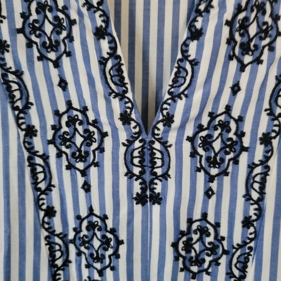 NWOT Ann Taylor Loft Striped Embroidered Bell Sleeve Top Size Small - Picture 2 of 13